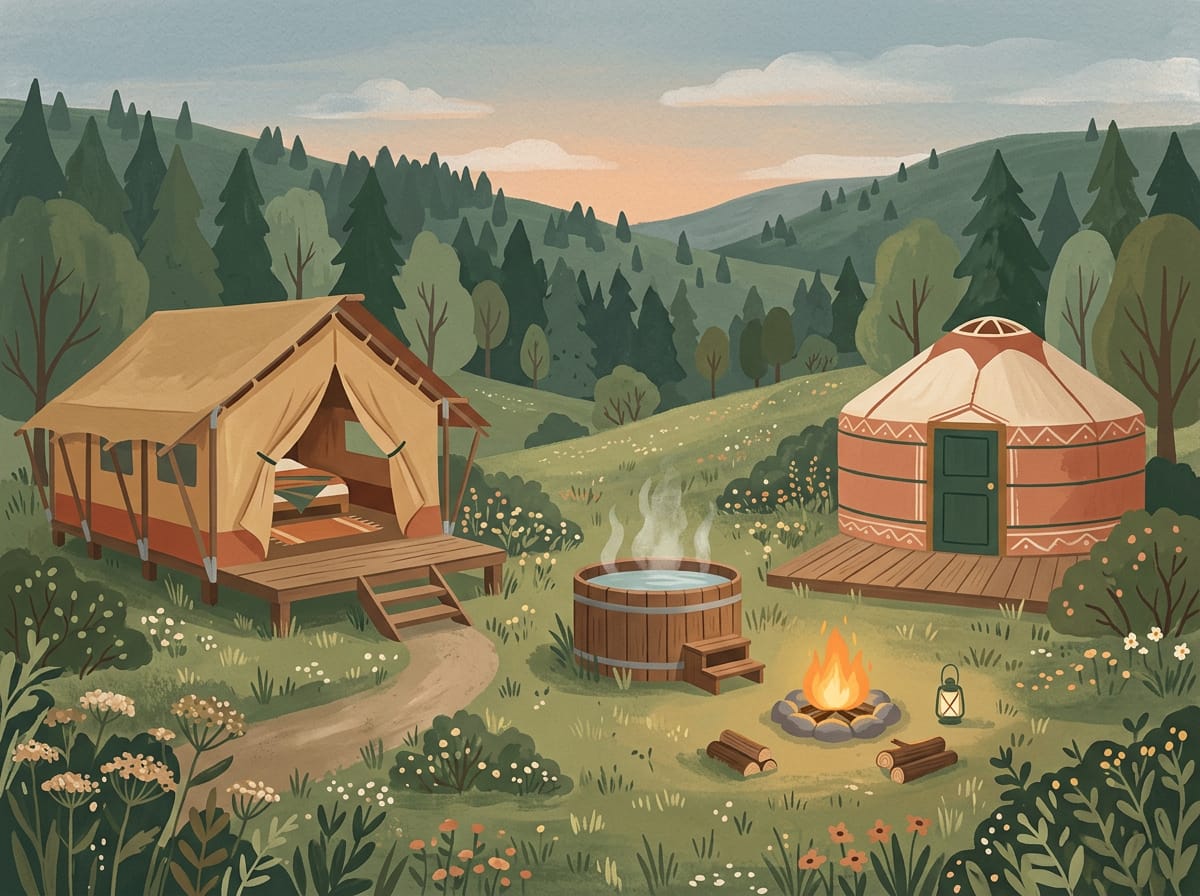 Glamping – ilustrace, ne fotografie tohoto místa